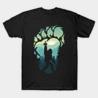 Fishing Bigfoot T-shirt Retro Bigfoot Fishing Silhouette Sunset Gift T-Shirt